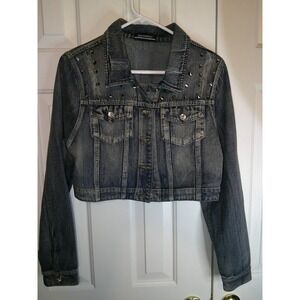 Vintage ROOMMATES Studded Denim Jacket Cropped Jean Jacket Blue Distressed Small